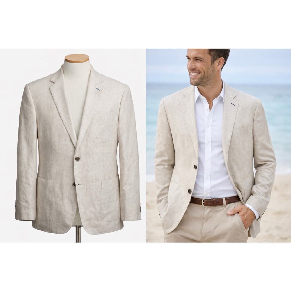Peter Millar Linen Silk Blazer Mens XL 40R Tan Unstructured Sport Jacket Preppy